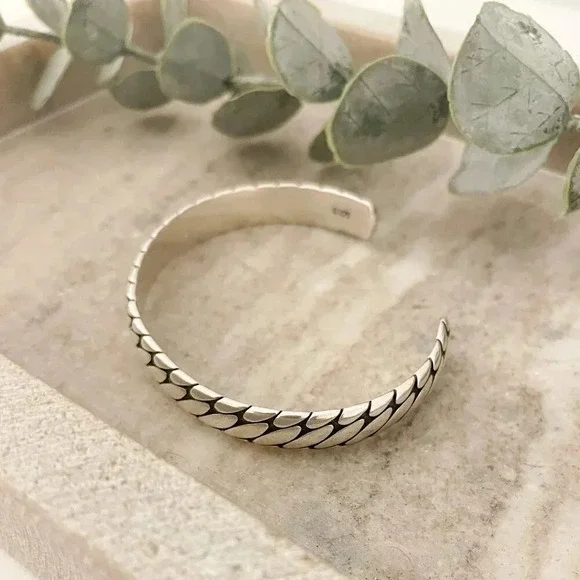 925 Sterling Silver Cuff Bracelet Silver Bangle Chunky Open Cuff Bracelet - Picture 5 of 6